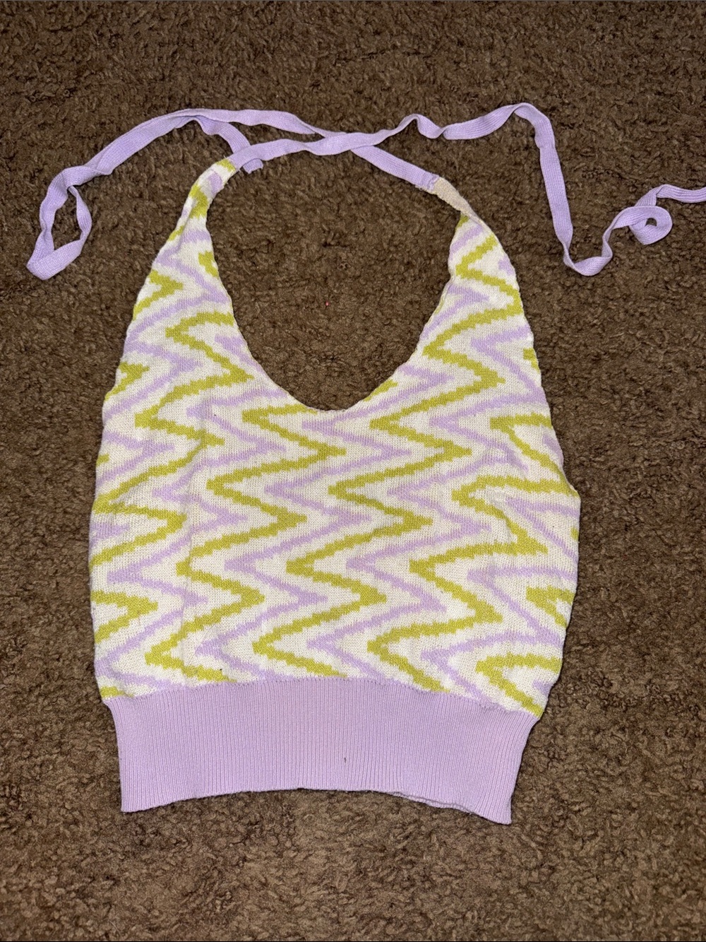 SHEIN Lavender & Lime Zigzag Knit Halter Crop Top